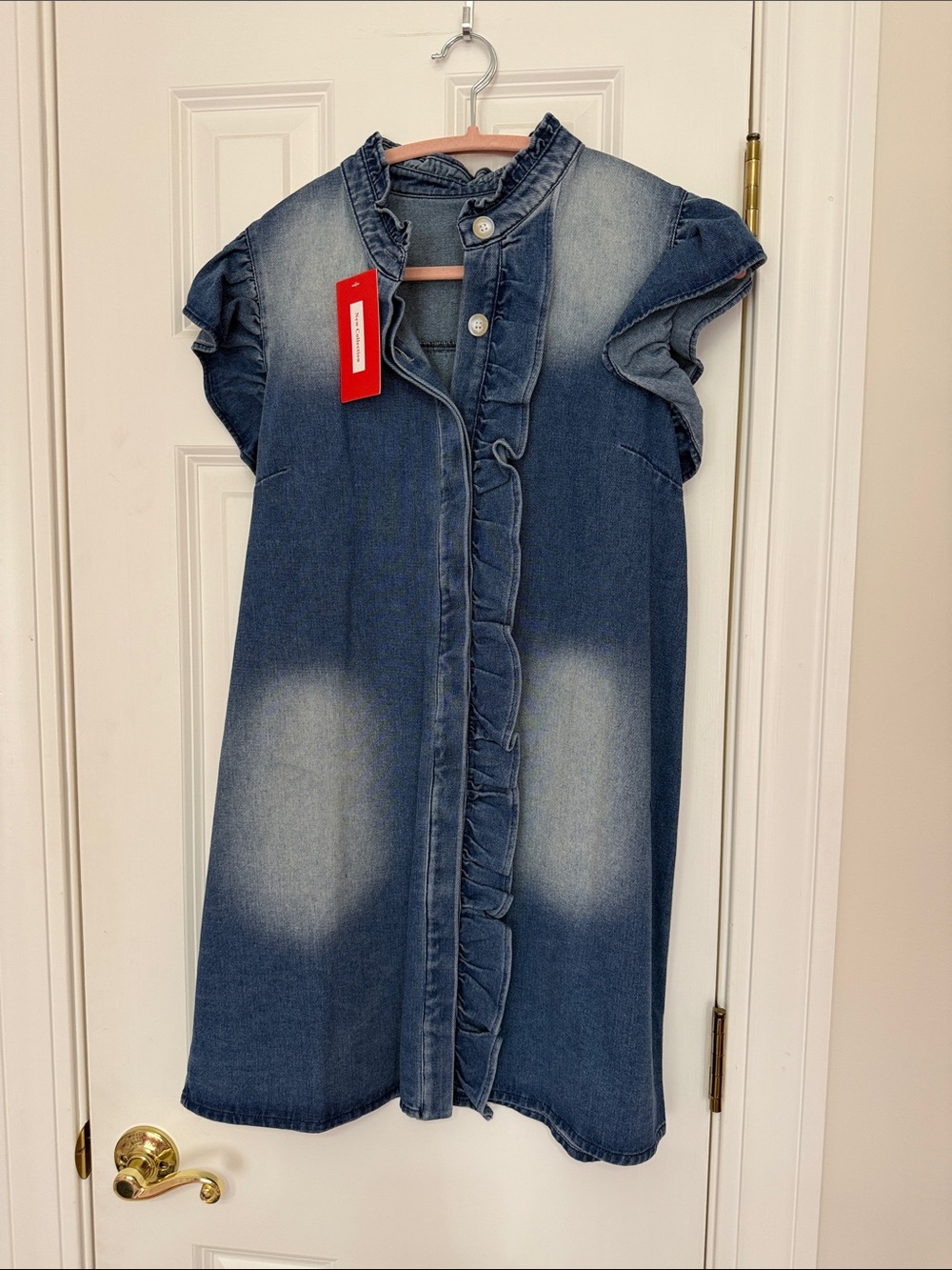 Women Denim Ruffle Dress – Blue